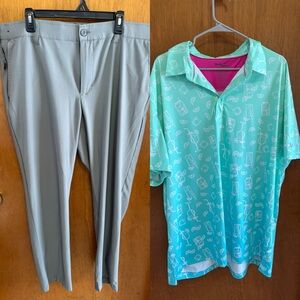 Birdie Bound Men's Aqua Blue Graphic Shirt & Pants Bundle
